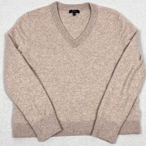 Quince 100% Cashmere Oatmeal Tan V-Neck Cropped Sweater
